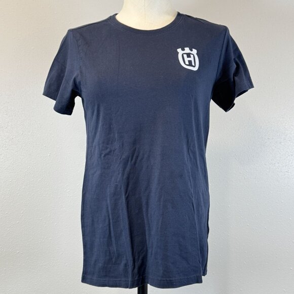 Husqvarna Navy Blue Crew Neck T-Shirt Short Sleeve 100% Cotton Womens Sz Medium - Picture 1 of 13